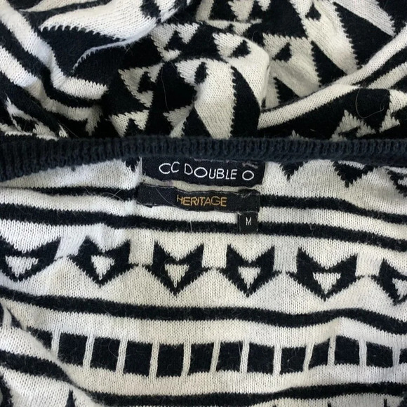 Black and White Geometric Pattern 90s Sweater V Neck Womens Medium - Picture 6 of 7